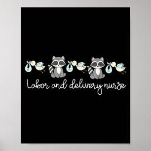 Póster Enfermera de parto y labor de mapache lindo Stock