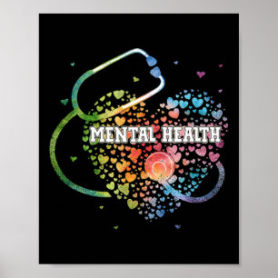 Póster Enfermera de salud mental Watercol Love Heart Scru