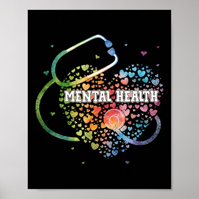 Póster Enfermera de salud mental Watercol Love Heart Scru (Frente)