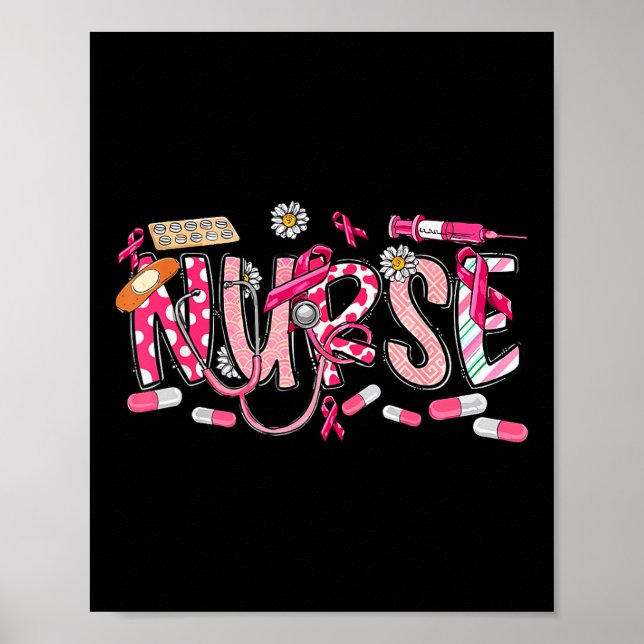 Póster Enfermera de Stethoscope rosa con cuidado de cánce (Frente)