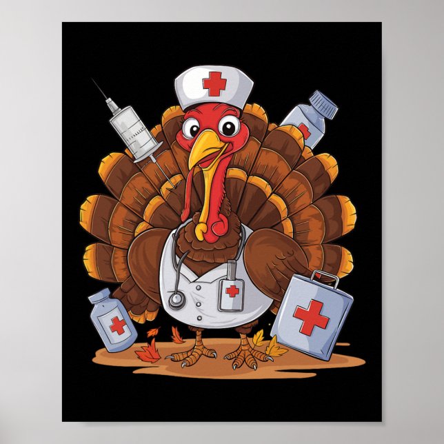 Póster Enfermera de Turquía Stethoscope Día de Acción de  (Frente)