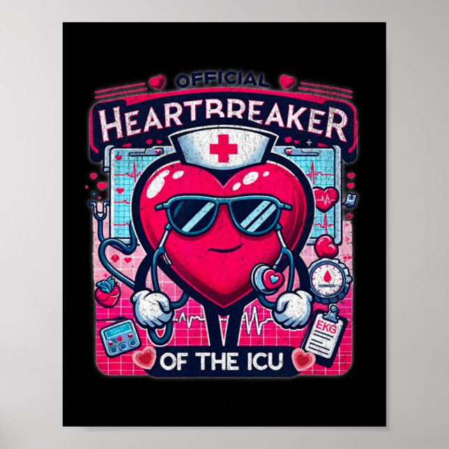 Póster Enfermera de UCI del Día de San Valentín Corazón Q (Frente)