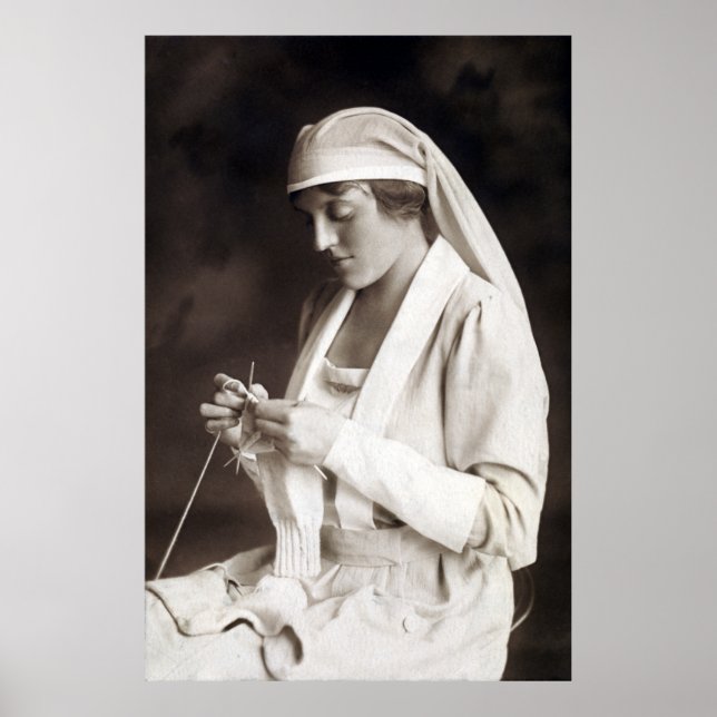 Póster Enfermera de WWI tejiendo suéter (Frente)