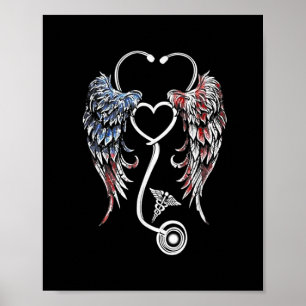 Póster Enfermera del corazón del ala Bandera estadouniden