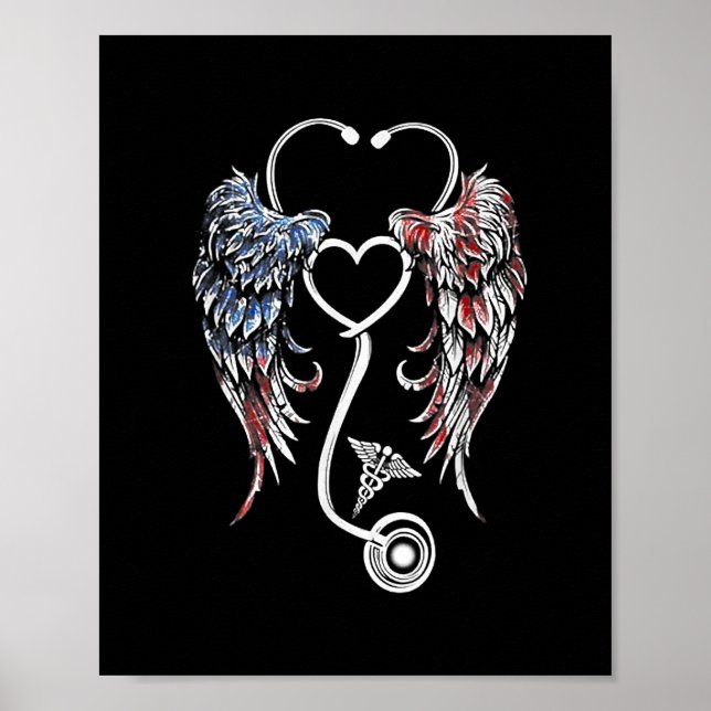 Póster Enfermera del corazón del ala Bandera estadouniden (Frente)