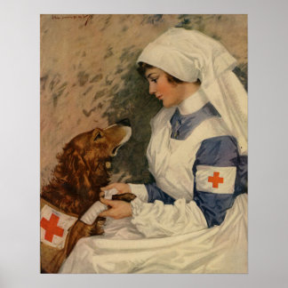 Póster Enfermera del ejército con recuperador de oro WW1