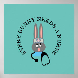 Póster Enfermera divertida Stethoscope Bunny Poster