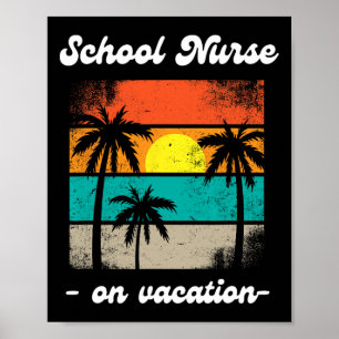 Póster Enfermera escolar de vacaciones playa palmeras cru