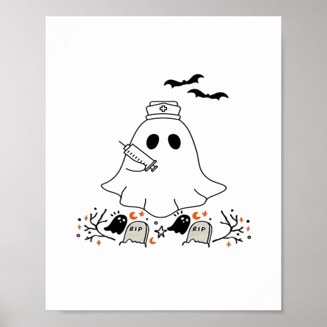 Póster Enfermera Fantasma Cute Halloween Diseño Camiseta  (Frente)