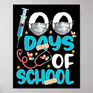 Póster Enfermera feliz 100 días de fiesta escolar
