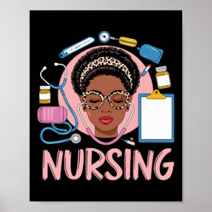 Póster Enfermera Fuerte Negra Chica Afro Melanina African