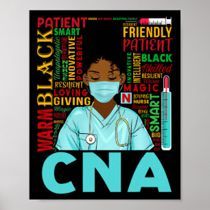 Póster Enfermera Fuerte Negra Cna Afro Melanina Americana
