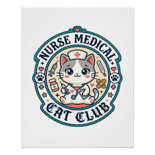 Póster Enfermera Gato Médico Diseño Divertido Amante de l