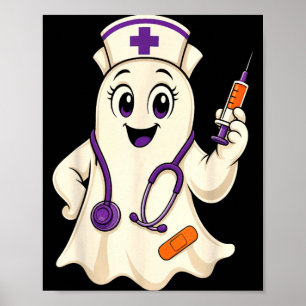 Póster Enfermera Halloween Lindo Fantasma Estetoscopio Je