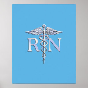 Póster Enfermera inscrita RN Caduceus en Baby Blue