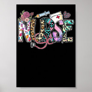 Póster Enfermera Leopardo Floral Vida de Enfermería