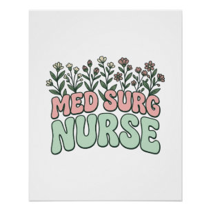 Póster Enfermera Med Quirúrgica Diseño Floral Vintage Vec