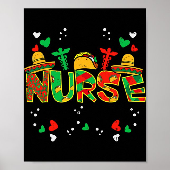 Póster Enfermera mexicana Taco Stethoscope Cinco De Mayo (Frente)