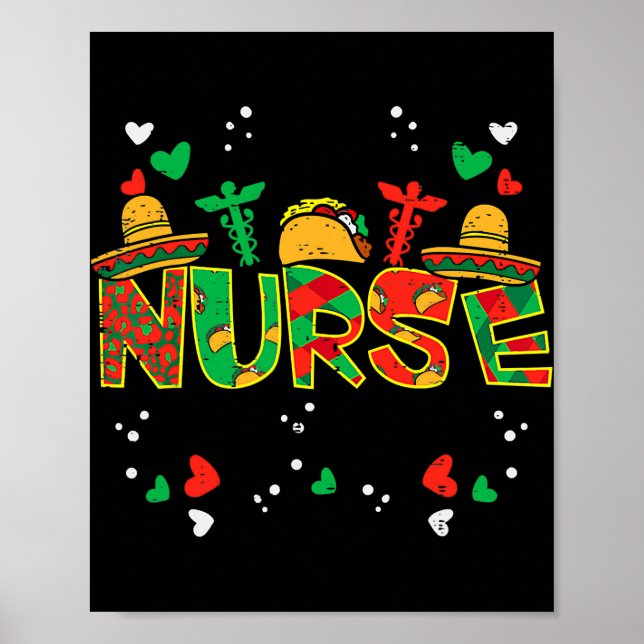 Póster Enfermera mexicana Taco Stethoscope Cinco De Mayo (Frente)