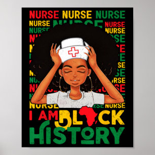 Póster Enfermera mujer negra afro retro mes de la histori