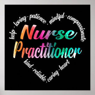 Póster Enfermera practicante Corazón Word Nube Acuarela