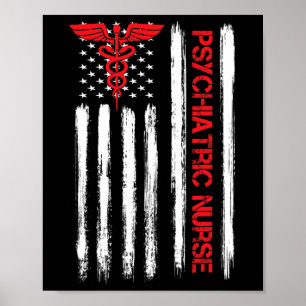 Póster Enfermera psiquiátrica Bandera Americana Rn Salud