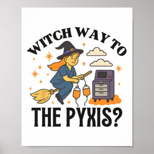 Póster Enfermera retro bruja Médico de Halloween Enfermer