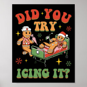 Póster Enfermera Retro de UCI Navidad Pan de Jengibre Lo 