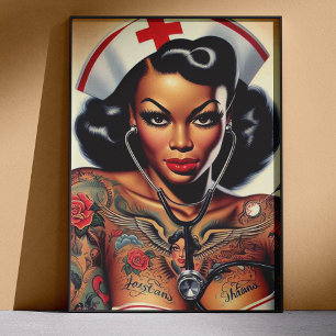 Póster Enfermera Tatuada Pin-up