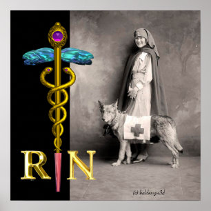 Póster ENFERMERA Y PERRO DE RESCATE / Emblema de Enfermer