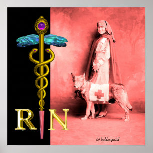 Póster ENFERMERA Y PERRO DE RESCATE / Emblema de Enfermer
