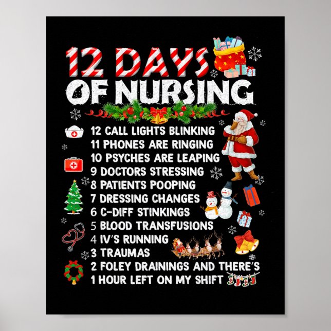 Póster Enfermeras Feliz Diversión De Navidad 12 Días De E (Frente)