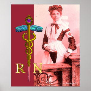 Póster ENFERMERÍA DE VINTAJE y Caduceus de Oro NR Emblem