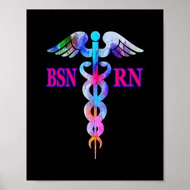 Póster Enfermero de la Enfermera RN Caduceus Enfermería E (Frente)