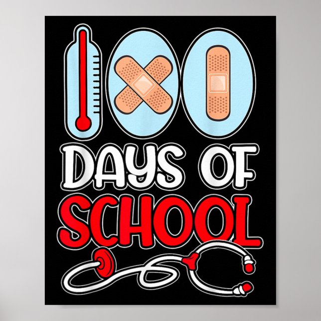 Póster Enfermero escolar 100 días de escuela AMA a Stetho (Frente)