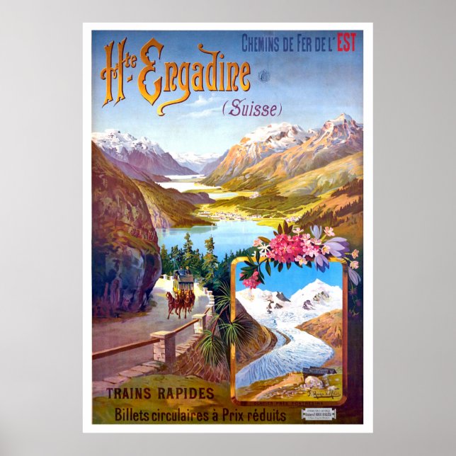 Póster Engadin (Suiza), ruta paisajística y montañosa (Frente)
