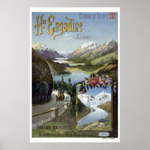 Póster Engadin Swiss Railroad Vintage