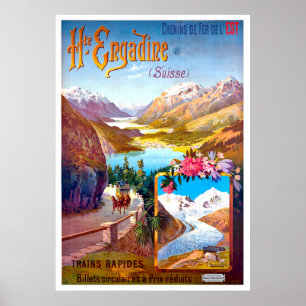 Póster Engadina, Suiza, paisaje y carretera de montaña