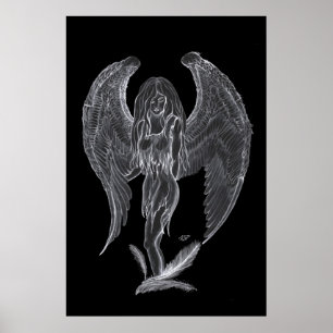 Póster Engel Bleistiftzeichnung Diseño en blanco y negro