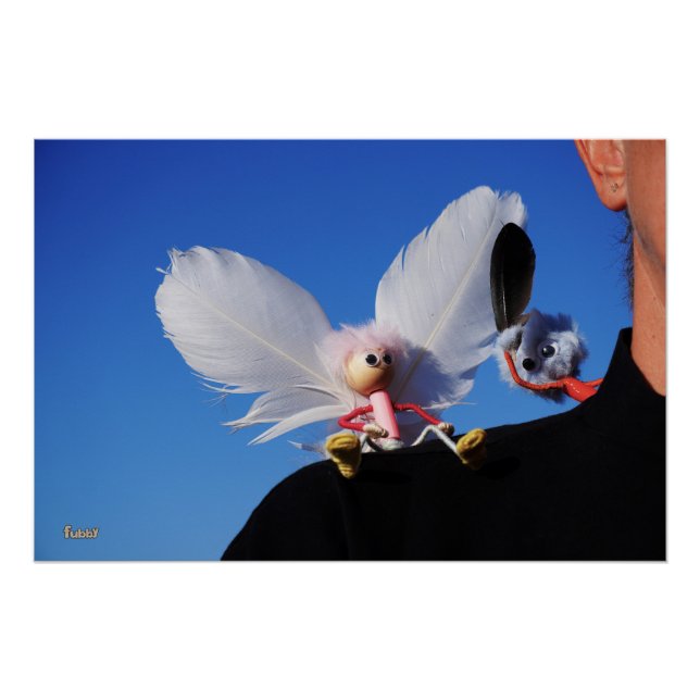 Póster Engel fubby op mijn schouder met uitdagend Monster (Anverso)