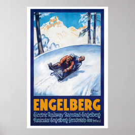 Póster Engelberg Suiza Deporte de Invierno Esquí Antiguo