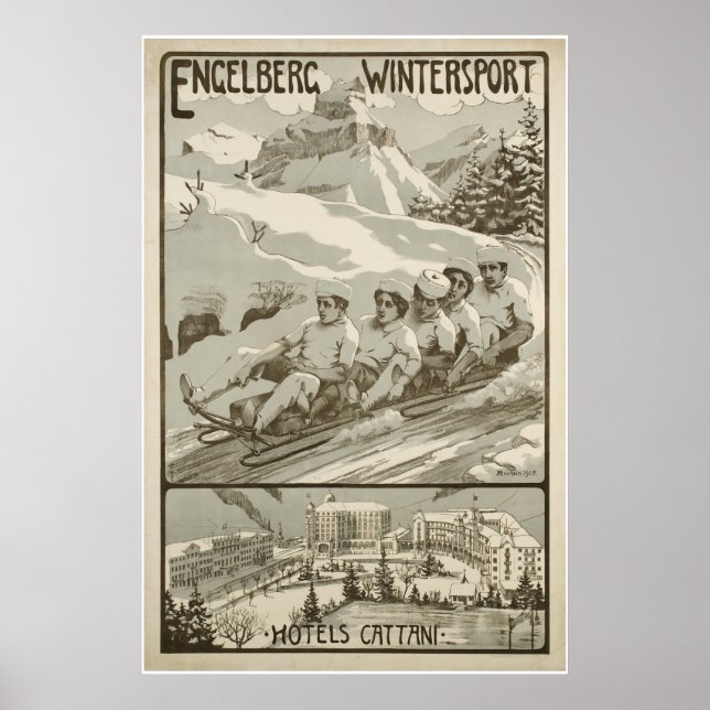 Póster Engelberg Wintersport, Suiza, Poster de esquí (Frente)