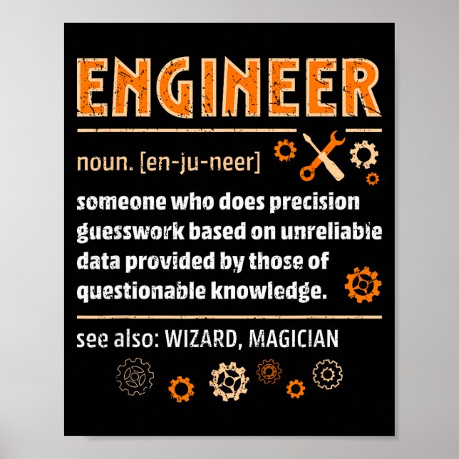 Póster Engineer Definition Funny Engineering Nerdy Scienc (Frente)