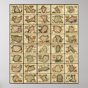 Póster England, Wales and All English County Maps