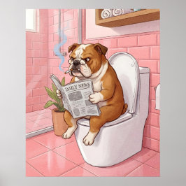 Póster English Bulldog Bathroom Poster Wall Art Print