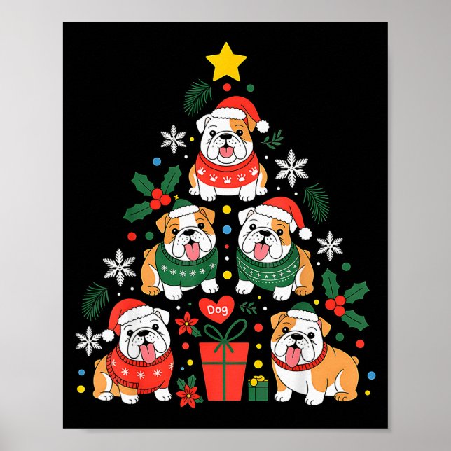 Póster English Bulldog Christmas Tree Dog Lover Women Men (Frente)