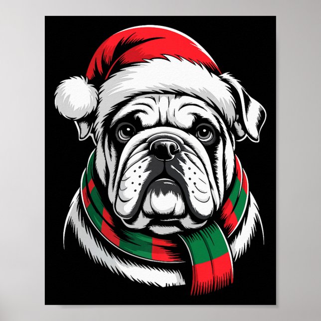 Póster English Bulldog Xmas Santa Hat F Christmas Costume (Frente)