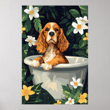 English Cocker Spaniel In Bathtub Poster, Funny