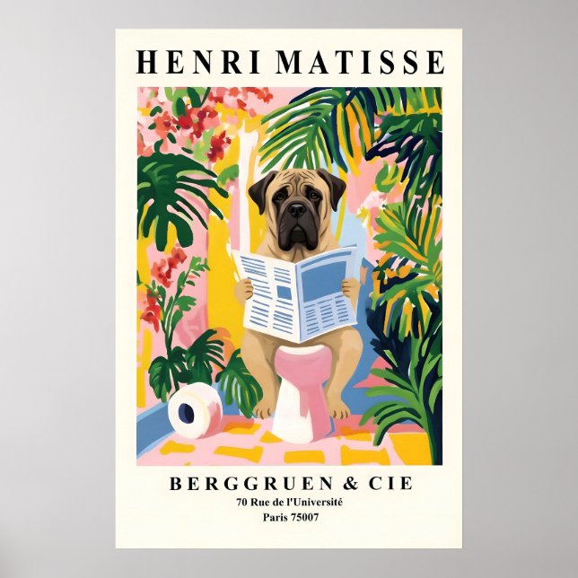 Póster English Mastiff Art Print Funny Dog on Toilet (Frente)