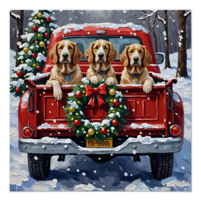 Póster English Setter Christmas Red Truck Holiday (Anverso)